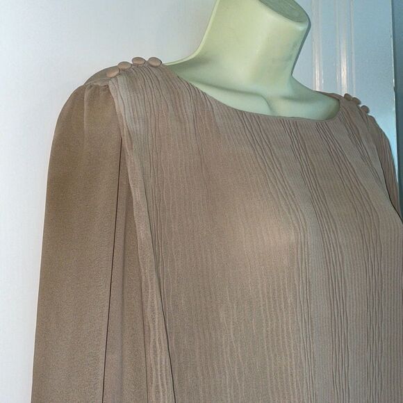 Vtg 70s Tony Ruocco for Alper Schwartz tan semi sheer  shift dress - Picture 6 of 12